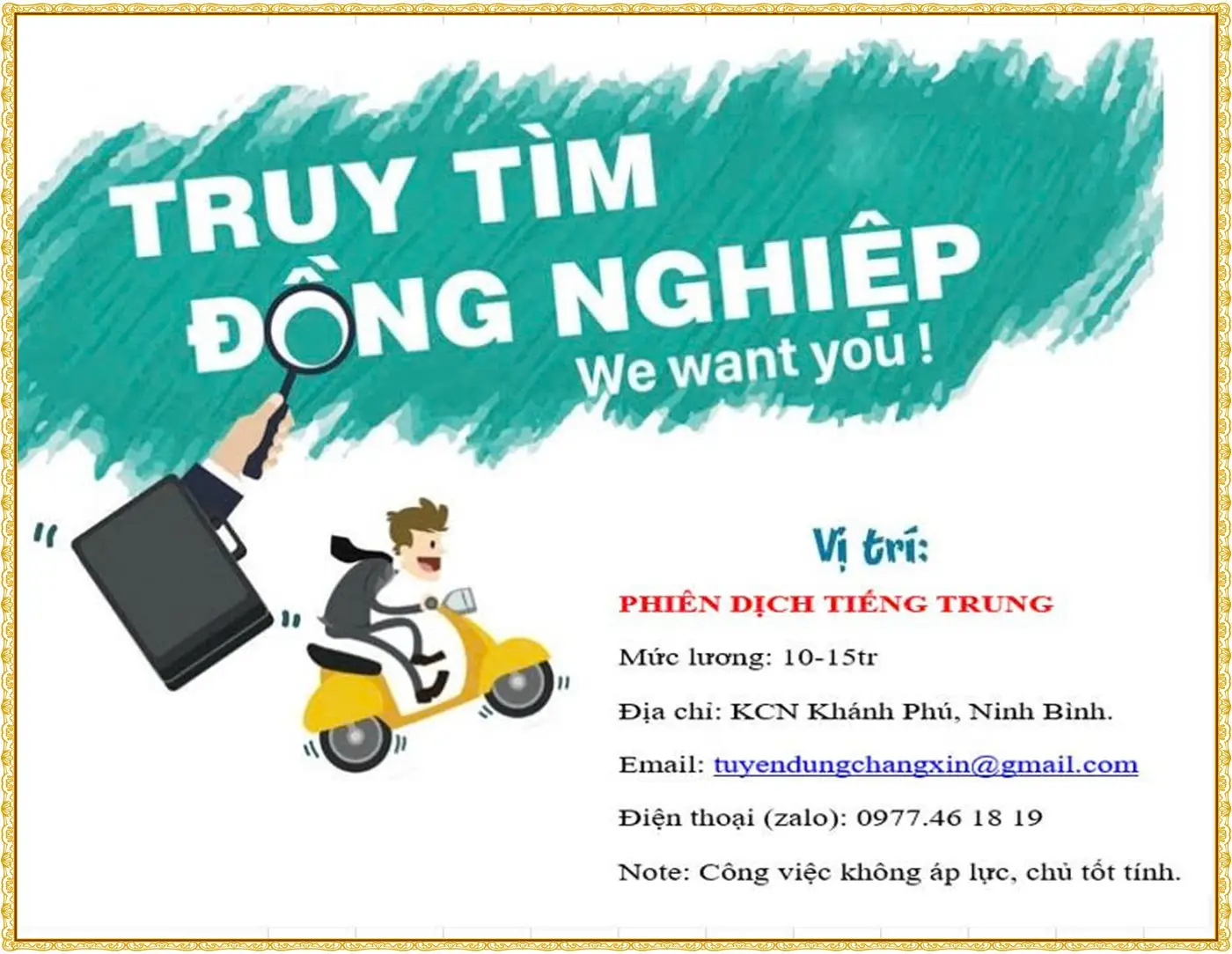 TUyển phiên dịch tiếng Trung tại Ninh Bình