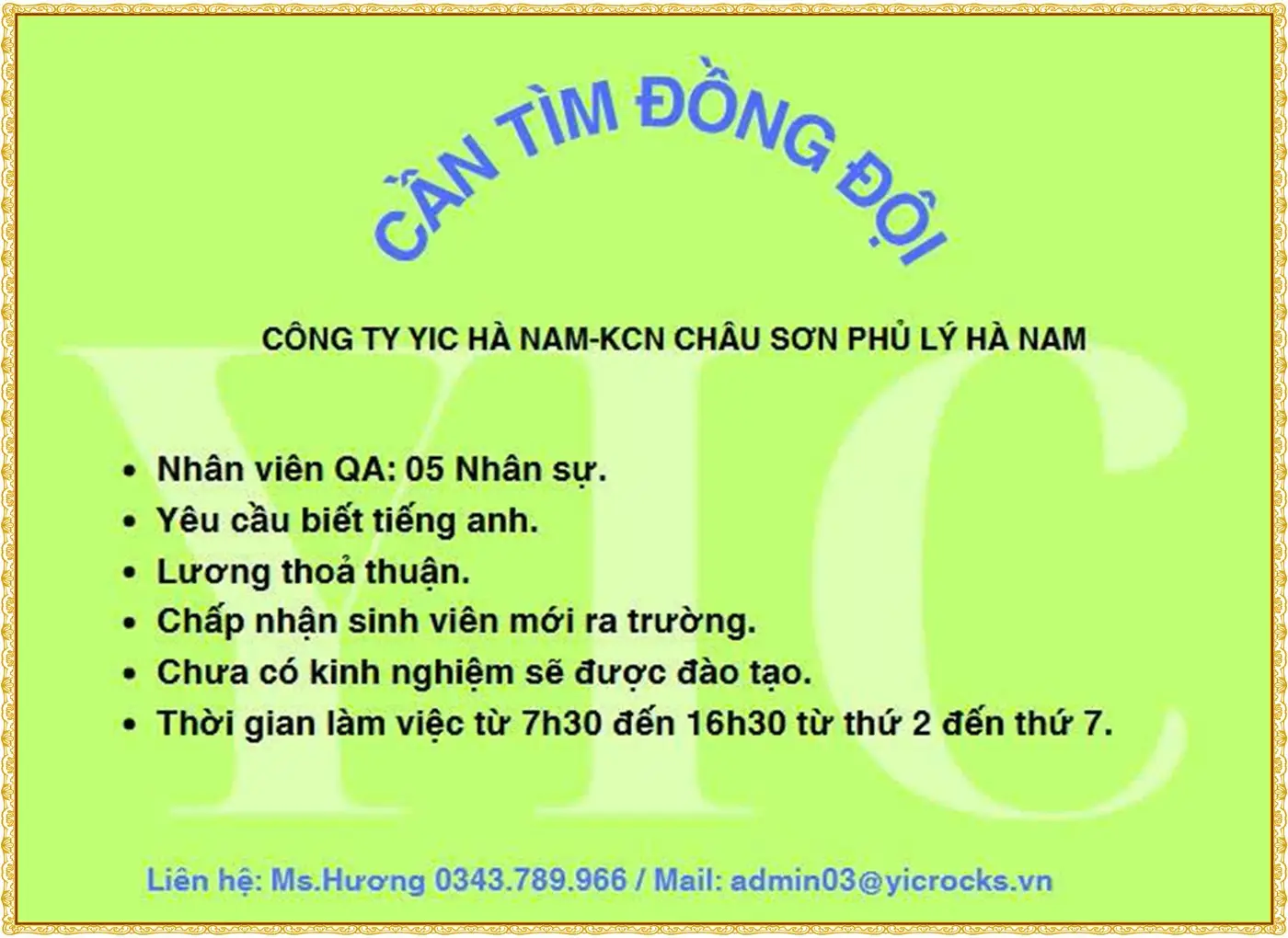KCN CHâu Sơn Ninh Bình tuyển nhân viên QA