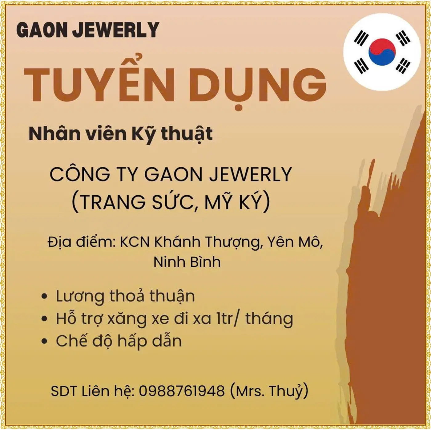 Tuyển nhân viên kỹ thuật tại Ninh Bình