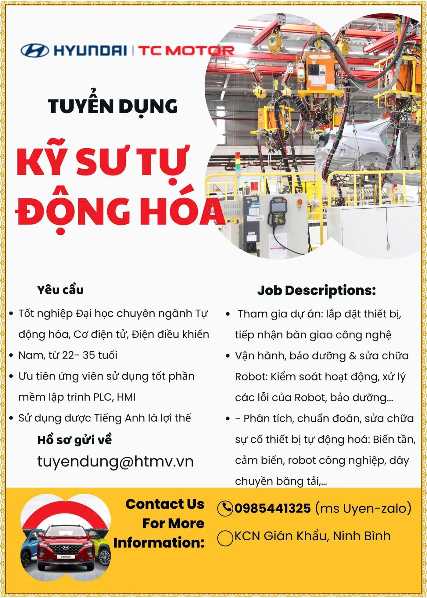 Tuyển kỹ sư tự động hóa Ninh bình