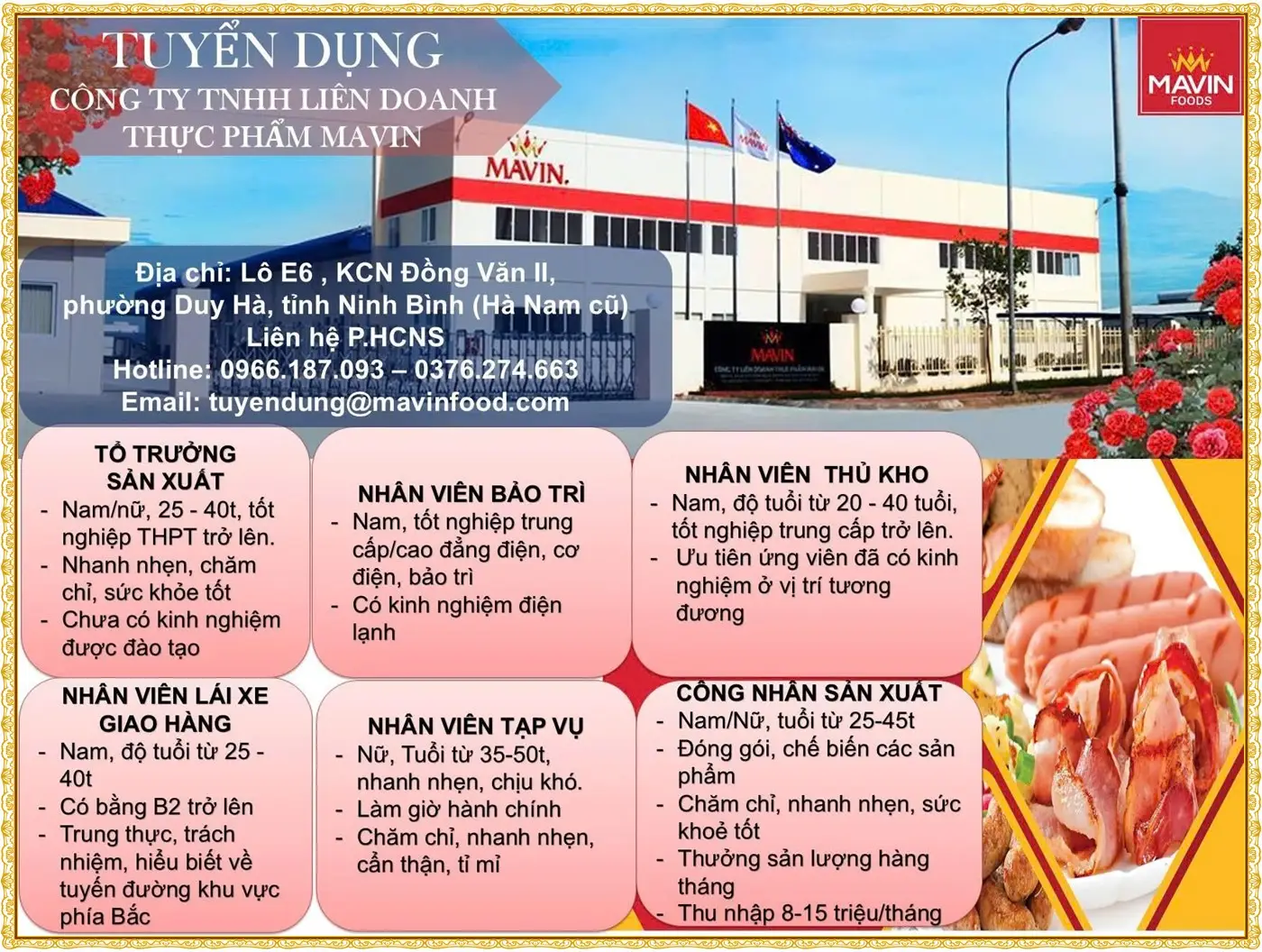 Tuyển tổ trường sản xuất ngành thực phẩm