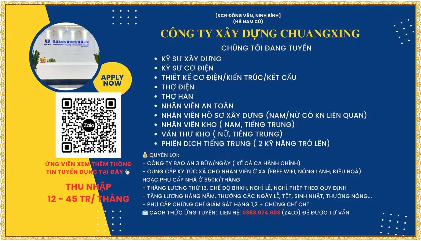 Tuyển kỹ sư, thợ điện ngành xây dựng tại Ninh Bình