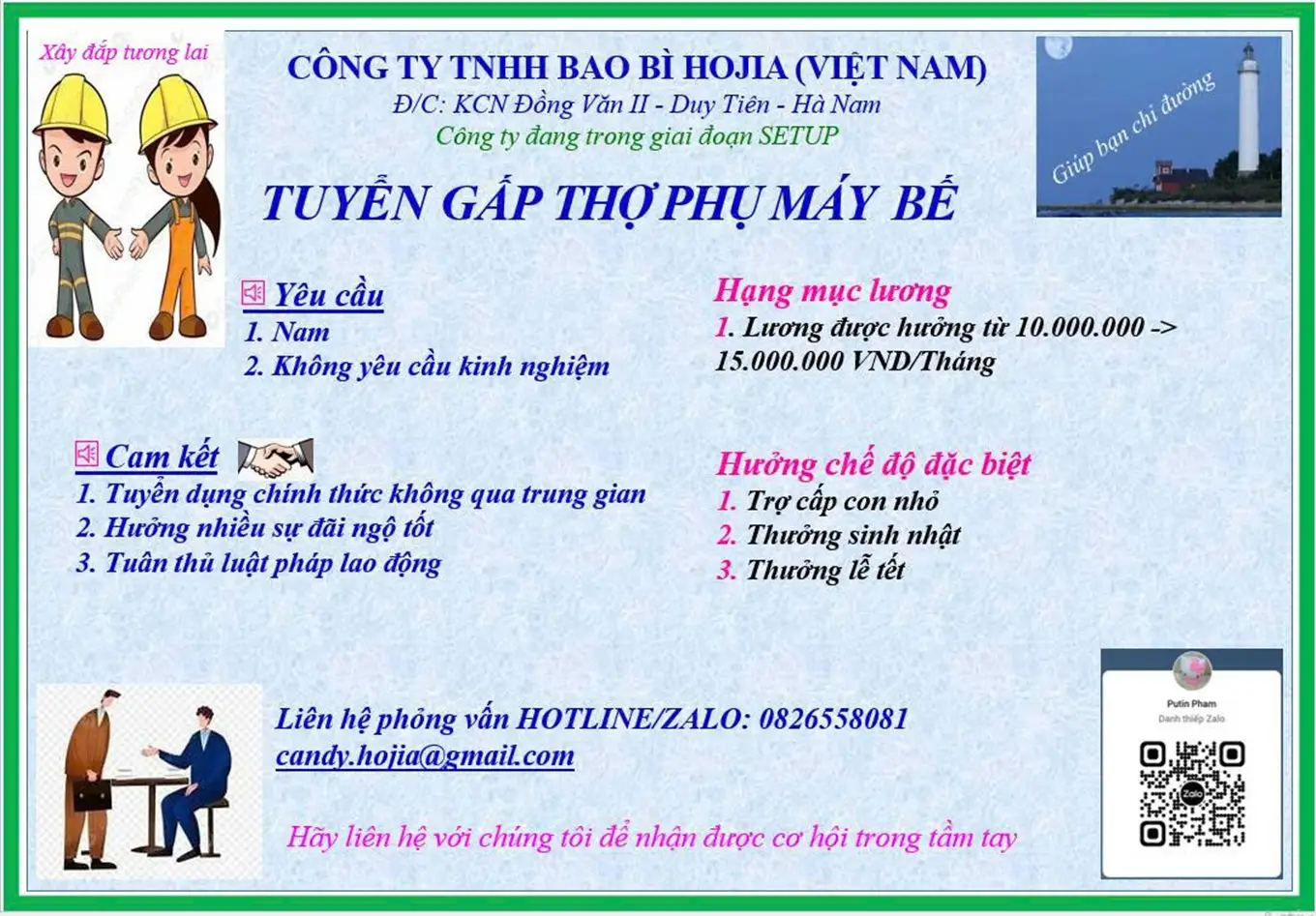 Duy tiên tuyển thợ phụ máy