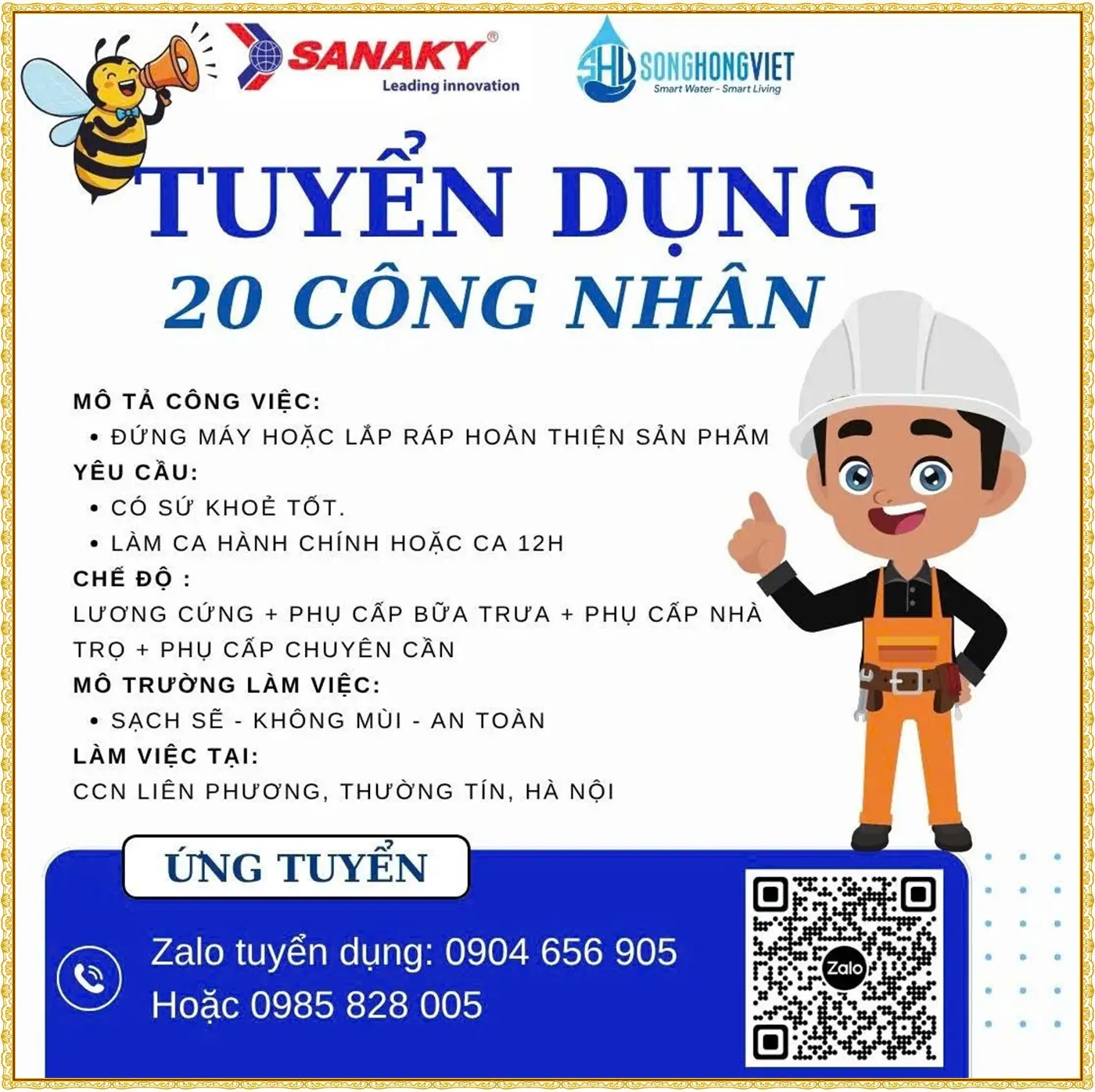 Tuyển 20 công nhân đứng máy tại hà nam