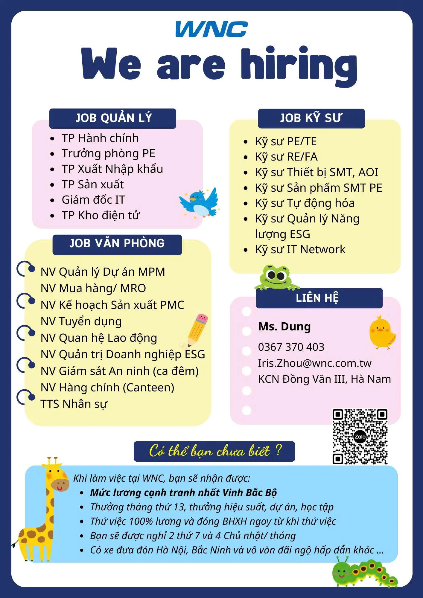 wnc Ninh bình tuyển hành chính, kho, PE, IT