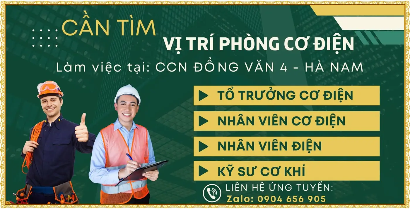 Ninh Bình tuyển nhân viên cơ điện, kỹ sư cơ khí