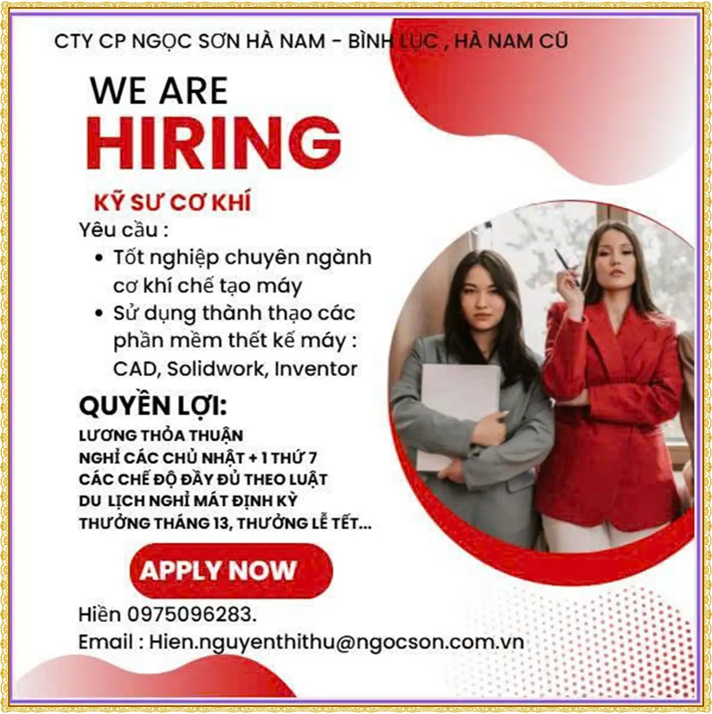 Ninh Bình tuyển kỹ sư cơ khí