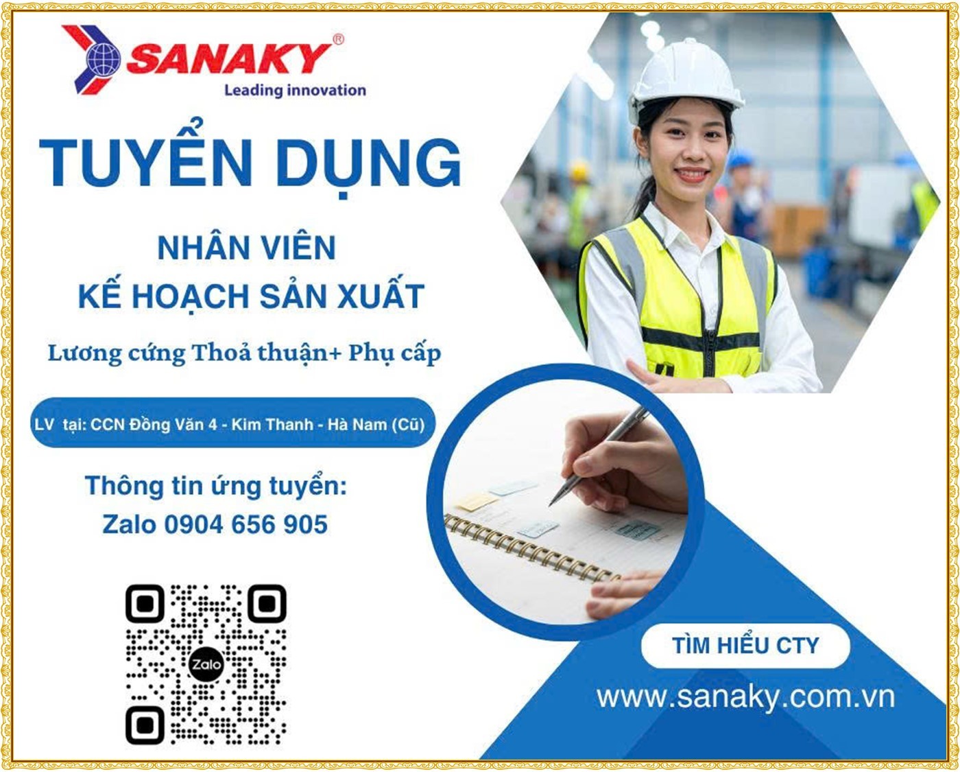Tuyển nhân viên kế hoạch sản xuất tại Ninh Bình